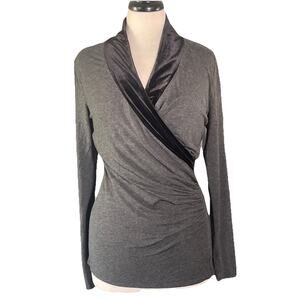 Women’s T Tahari Black/ Gray Long Fitted Sleeve With Velvet Collar Faux Wrap